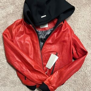 Brand new w/ tags Soia & Kyo Red Leather Jacket w/ hood - rare!!!